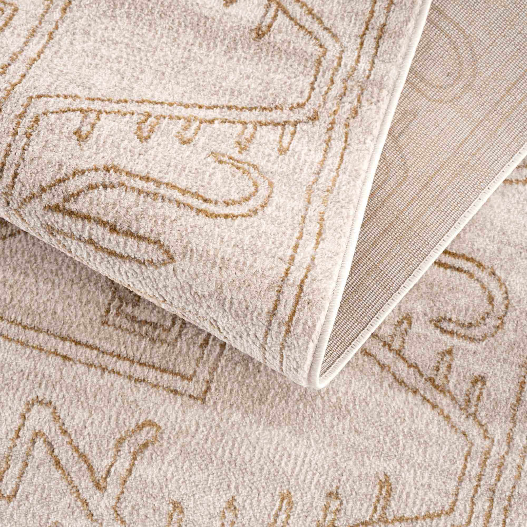 Light Peach and Gold Contemporary Tribal Design Area Rug - The Rug Decor