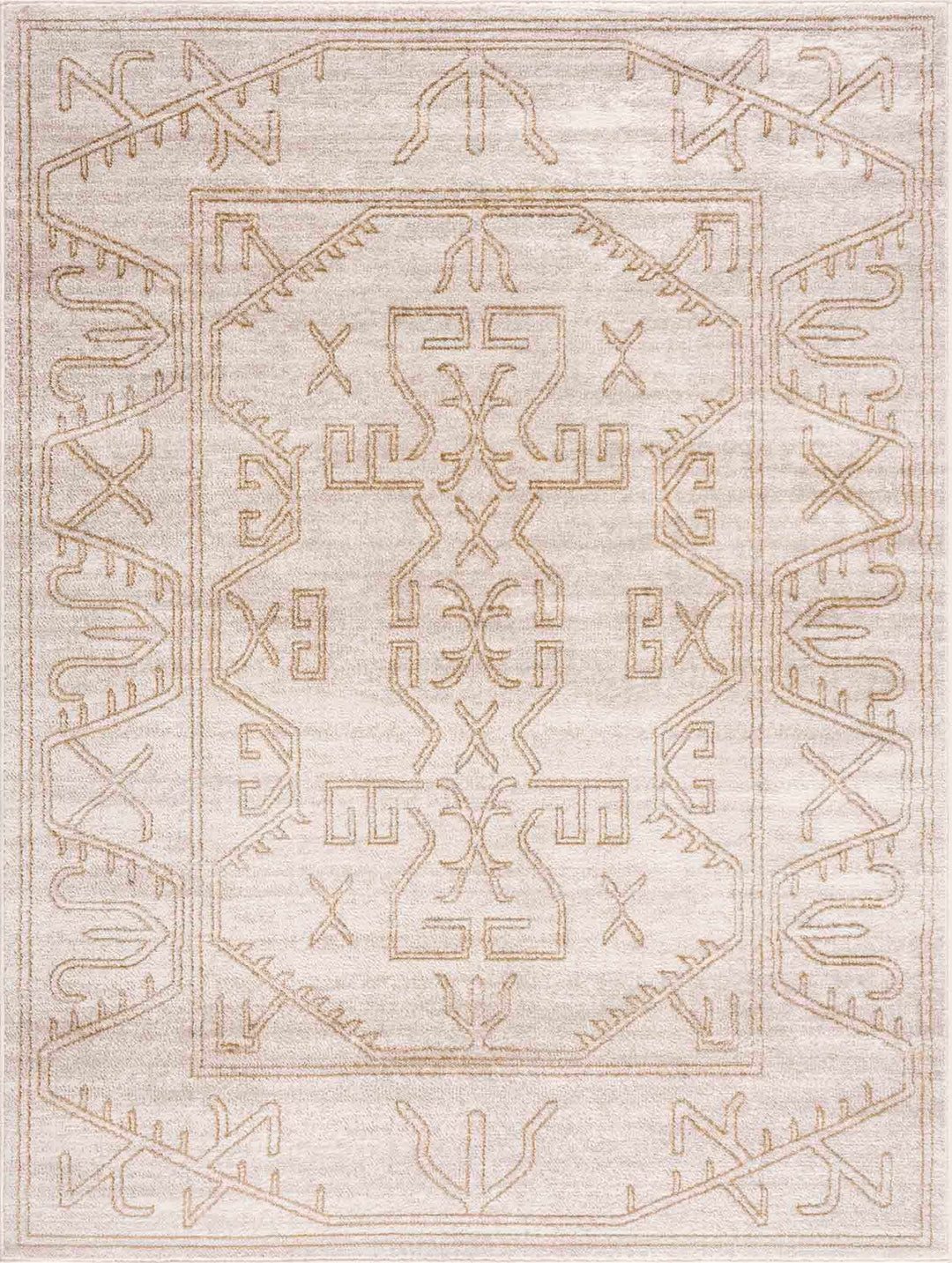 Light Peach and Gold Contemporary Tribal Design Area Rug - The Rug Decor