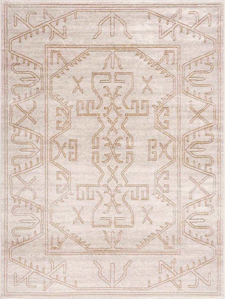 Light Peach and Gold Contemporary Tribal Design Area Rug - The Rug Decor