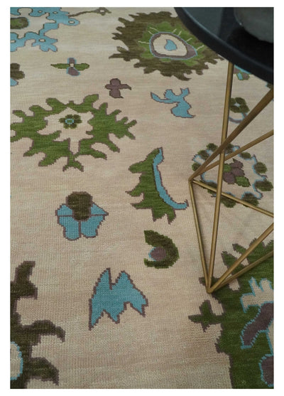 Light Peach, Green and Aqua Hand knotted Traditional Oushak Multi size wool Area Rug - The Rug Decor