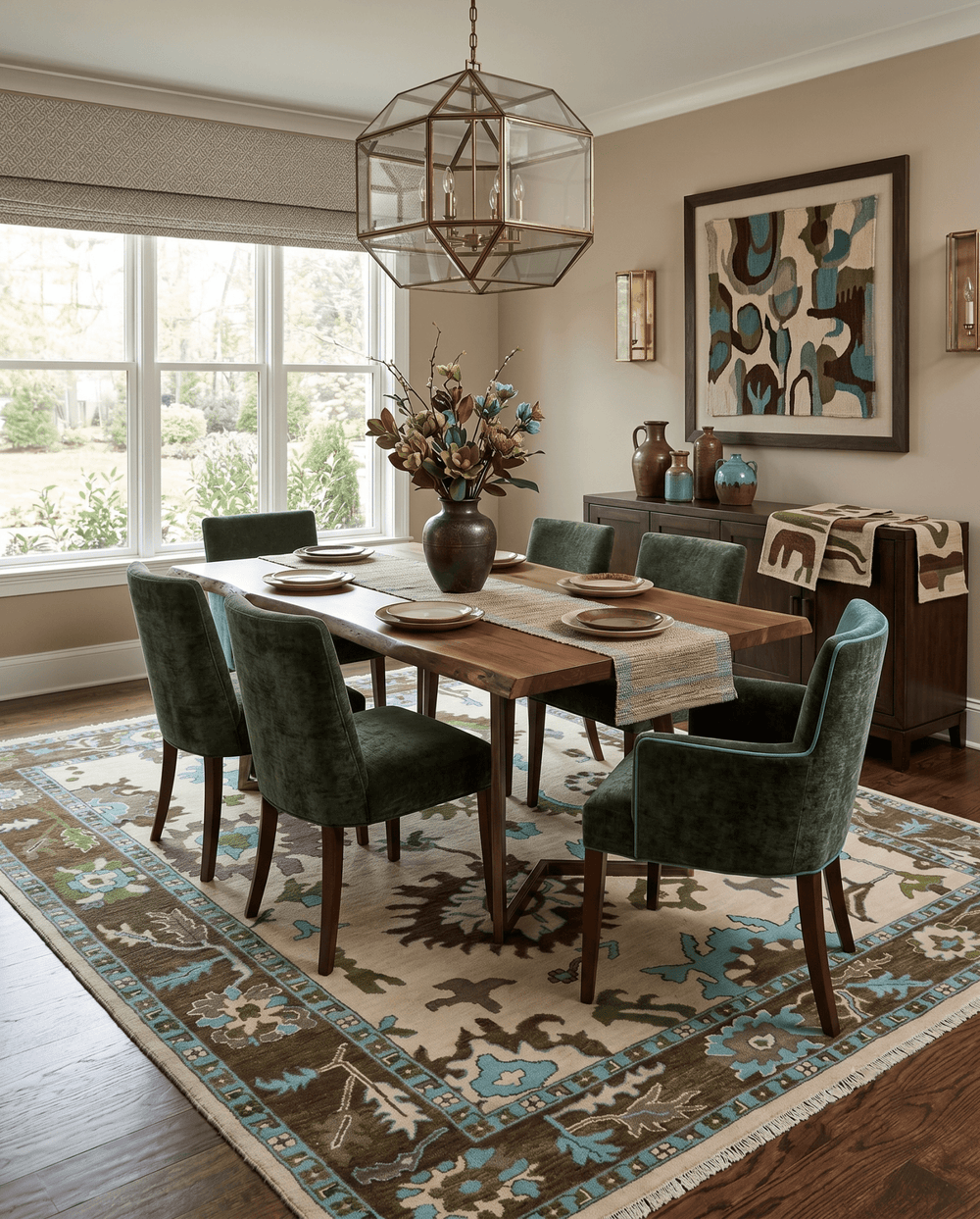 Light Peach, Green and Aqua Hand knotted Traditional Oushak Multi size wool Area Rug - The Rug Decor