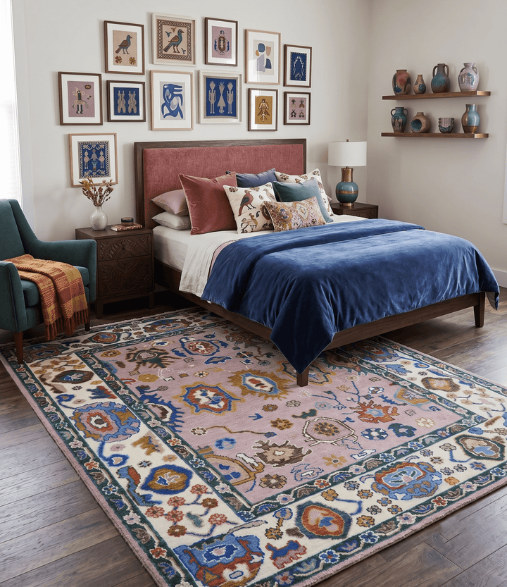 Light Purple, Ivory and Blue Hand knotted Traditional Oushak Multi Size wool Area Rug - The Rug Decor
