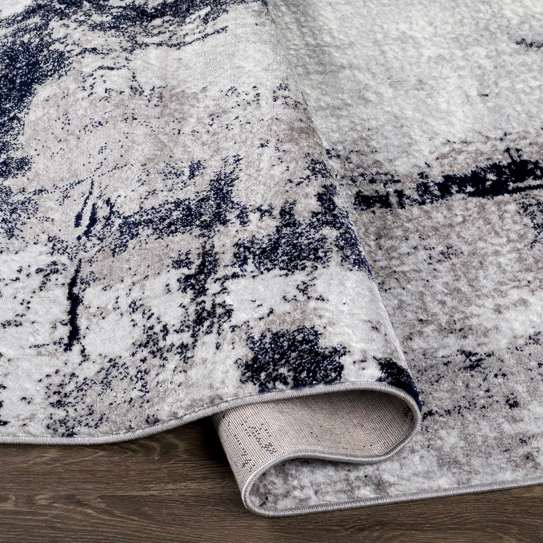 Limao Modern Abstract Design Silver And Blue Area Rug - The Rug Decor