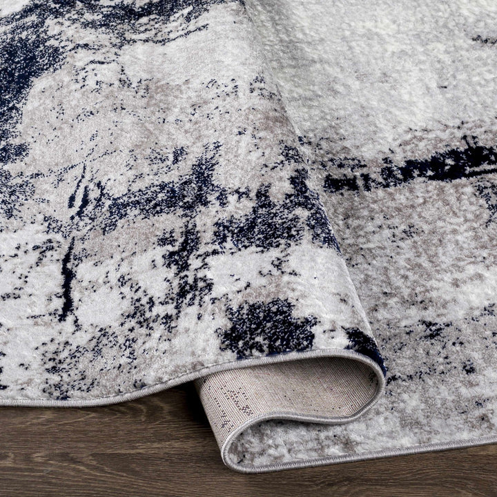Limao Modern Abstract Design Silver And Blue Area Rug - The Rug Decor