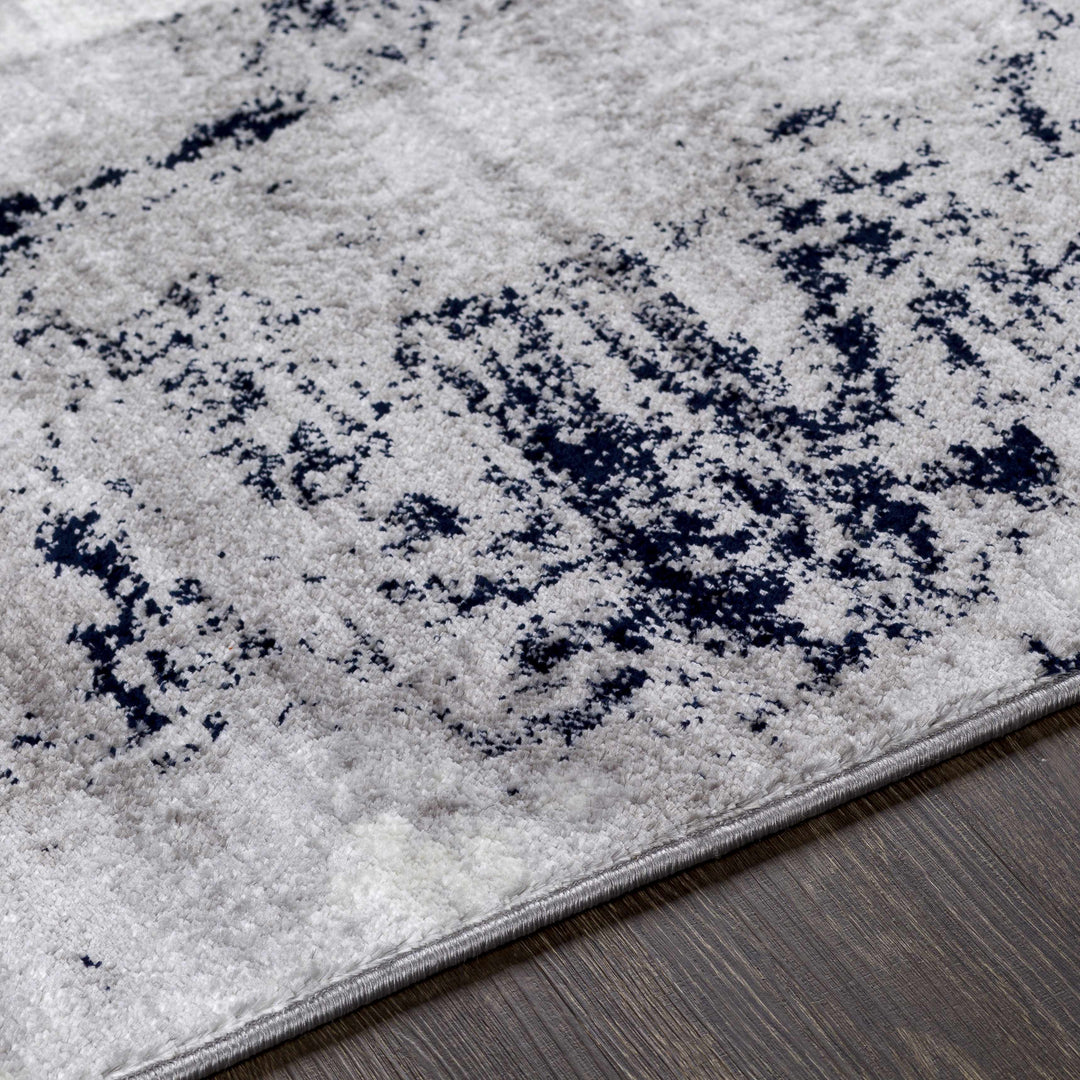Limao Modern Abstract Design Silver And Blue Area Rug
