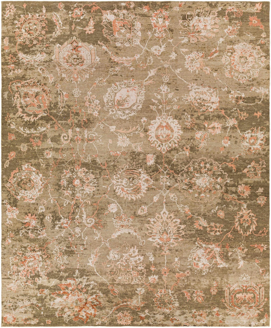 Limay Brown Traditional Floral Design Hand Knotted Wool Area Rug - The Rug Decor