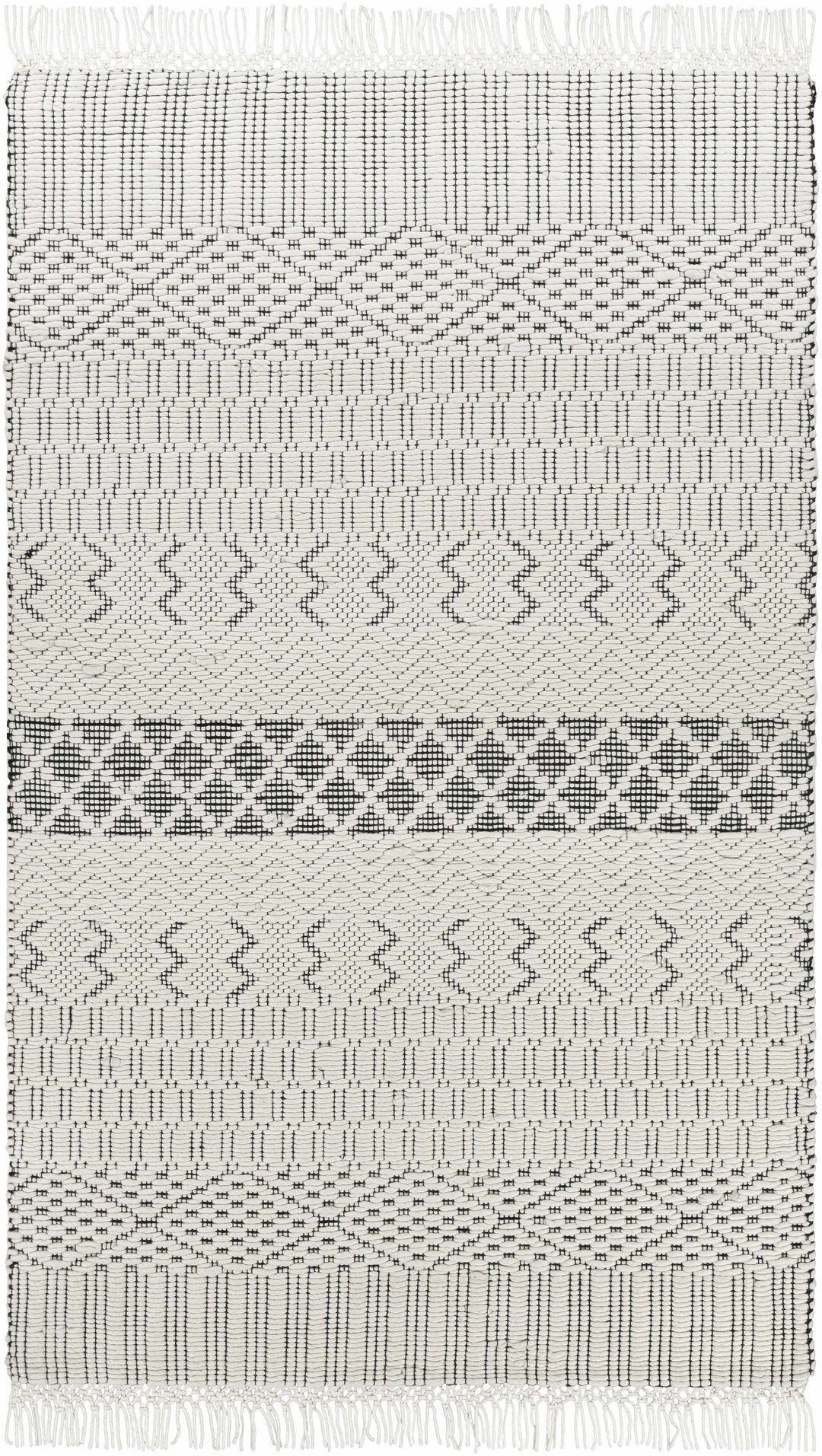 Limoges Ivory And Black Modern Geometrical Hand Woven Area Rug