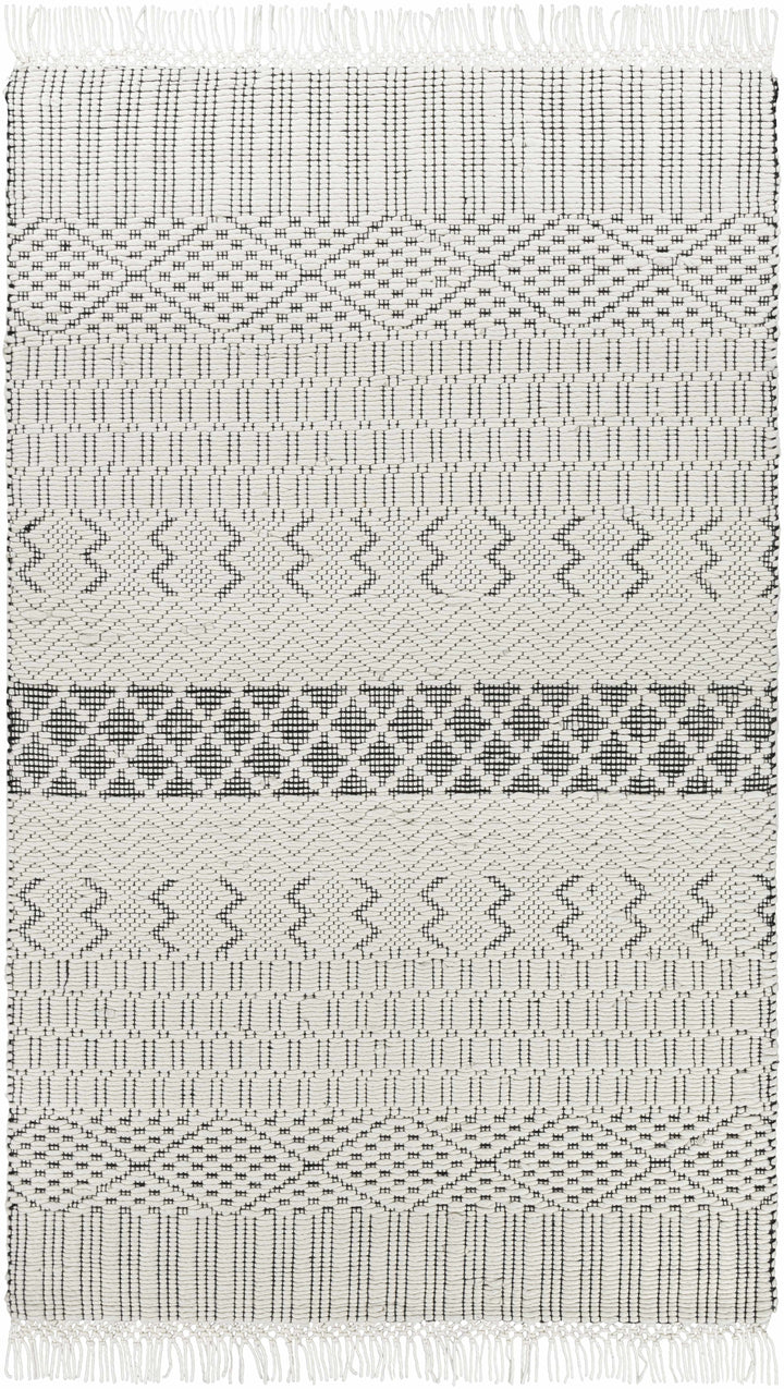Limoges Ivory And Black Modern Geometrical Hand Woven Area Rug