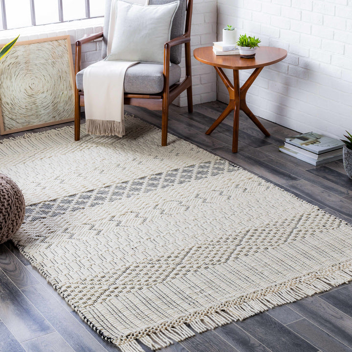 Limoges Ivory And Black Modern Geometrical Hand Woven Area Rug