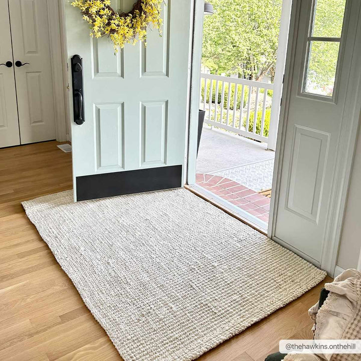 Linen Texture Natural Fiber Beige Hand Woven Jute Rug - The Rug Decor