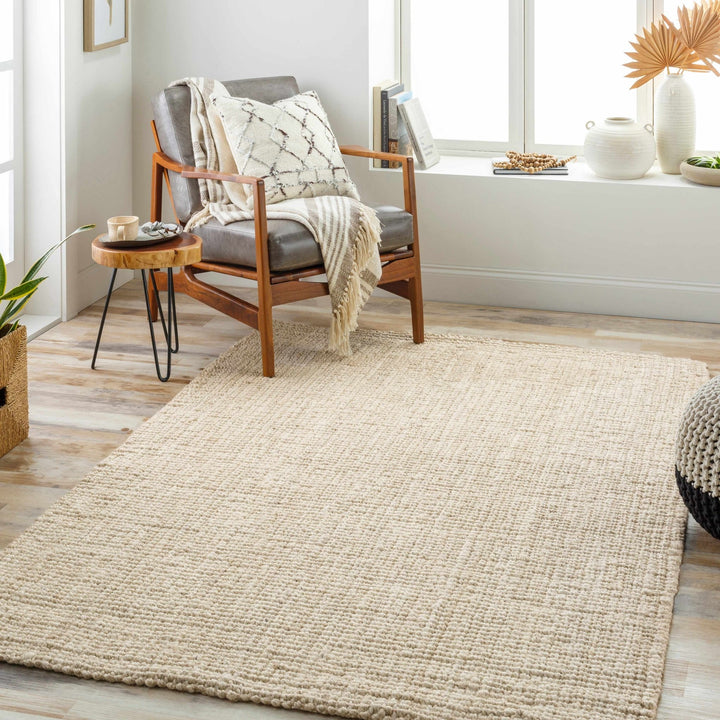 Linen Texture Natural Fiber Beige Hand Woven Jute Rug - The Rug Decor