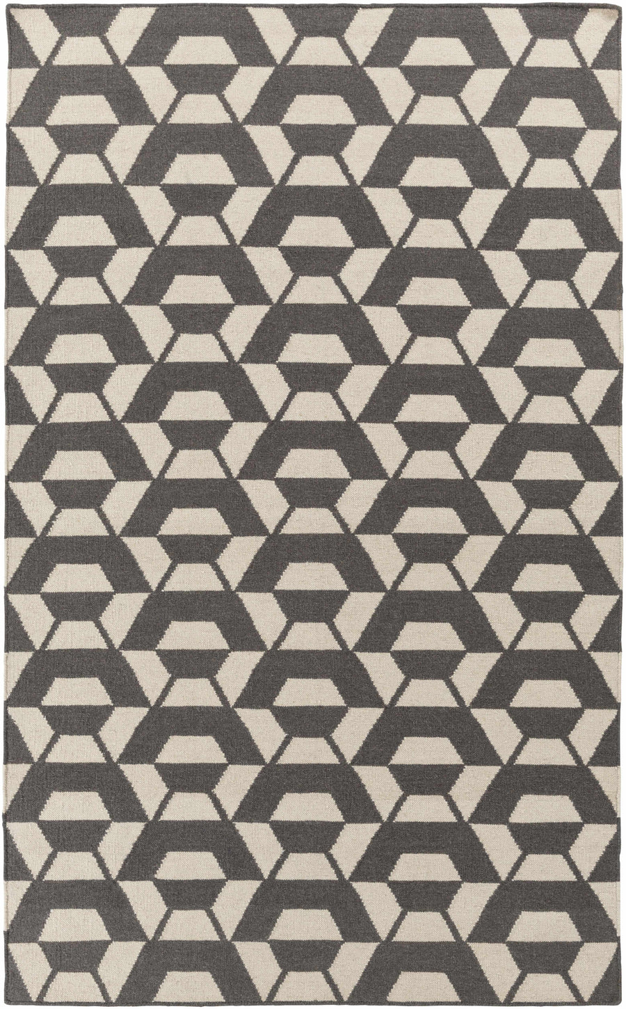 Contemporary area rug with charcoal and ivory geometric hexagon pattern