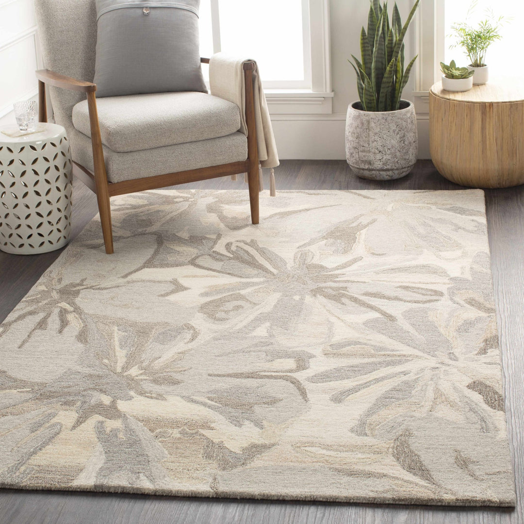 Livabliss Contemporary Gray And Beige Floral Wool Rug - The Rug Decor