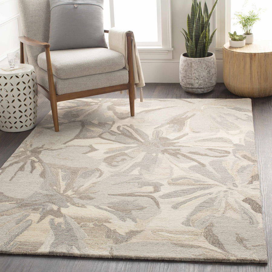 Livabliss Contemporary Gray And Beige Floral Wool Rug - The Rug Decor