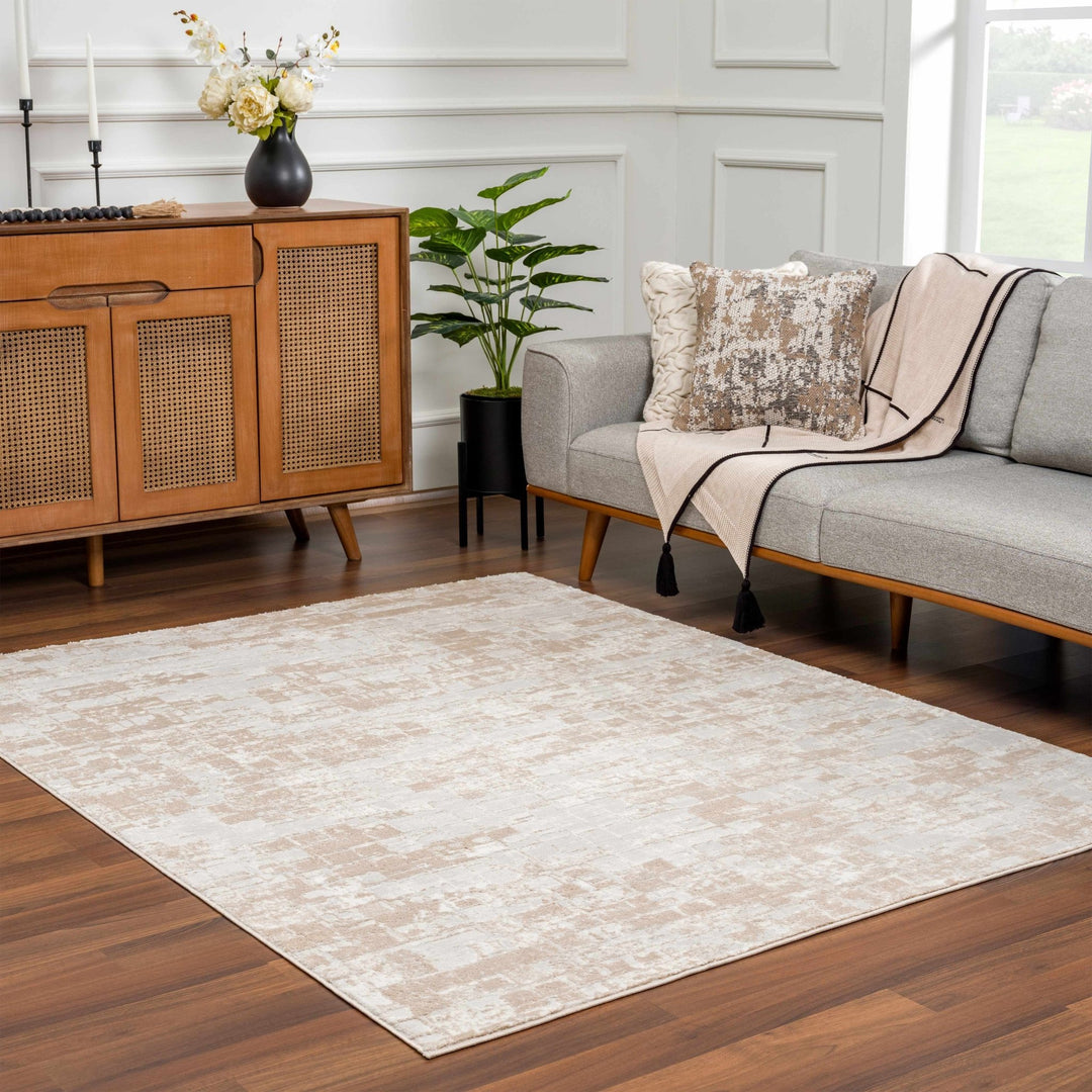 Liveri Modern Abstract Design Pink And Ivory Mosaic Rug - The Rug Decor
