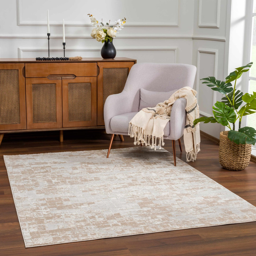 Liveri Modern Abstract Design Pink And Ivory Mosaic Rug - The Rug Decor