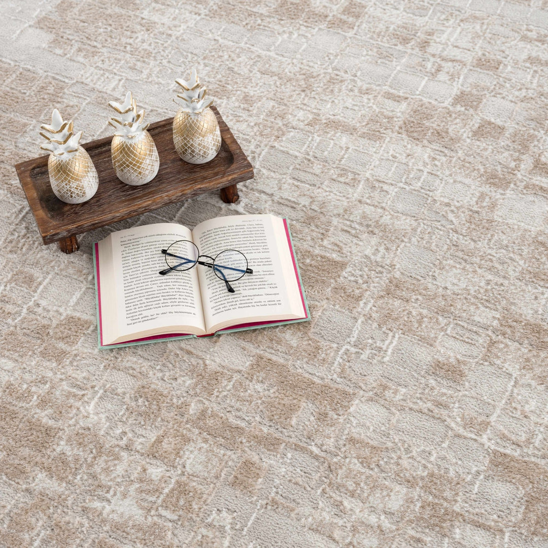 Liveri Modern Abstract Design Pink And Ivory Mosaic Rug - The Rug Decor