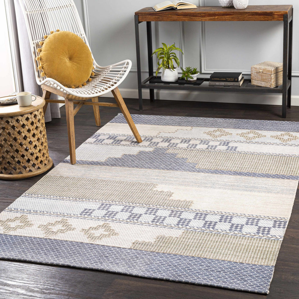 Llansteffan Modern Geomatrical Design Blue And Ivory Area Rug - The Rug Decor