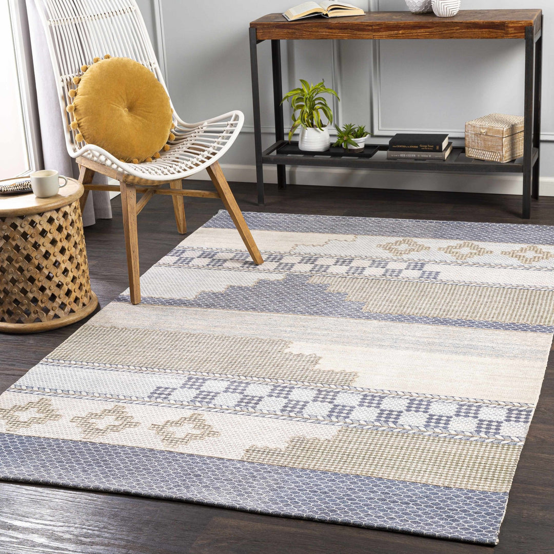 Llansteffan Modern Geomatrical Design Blue And Ivory Area Rug - The Rug Decor