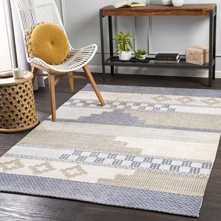 Llansteffan Modern Geomatrical Design Blue And Ivory Area Rug - The Rug Decor