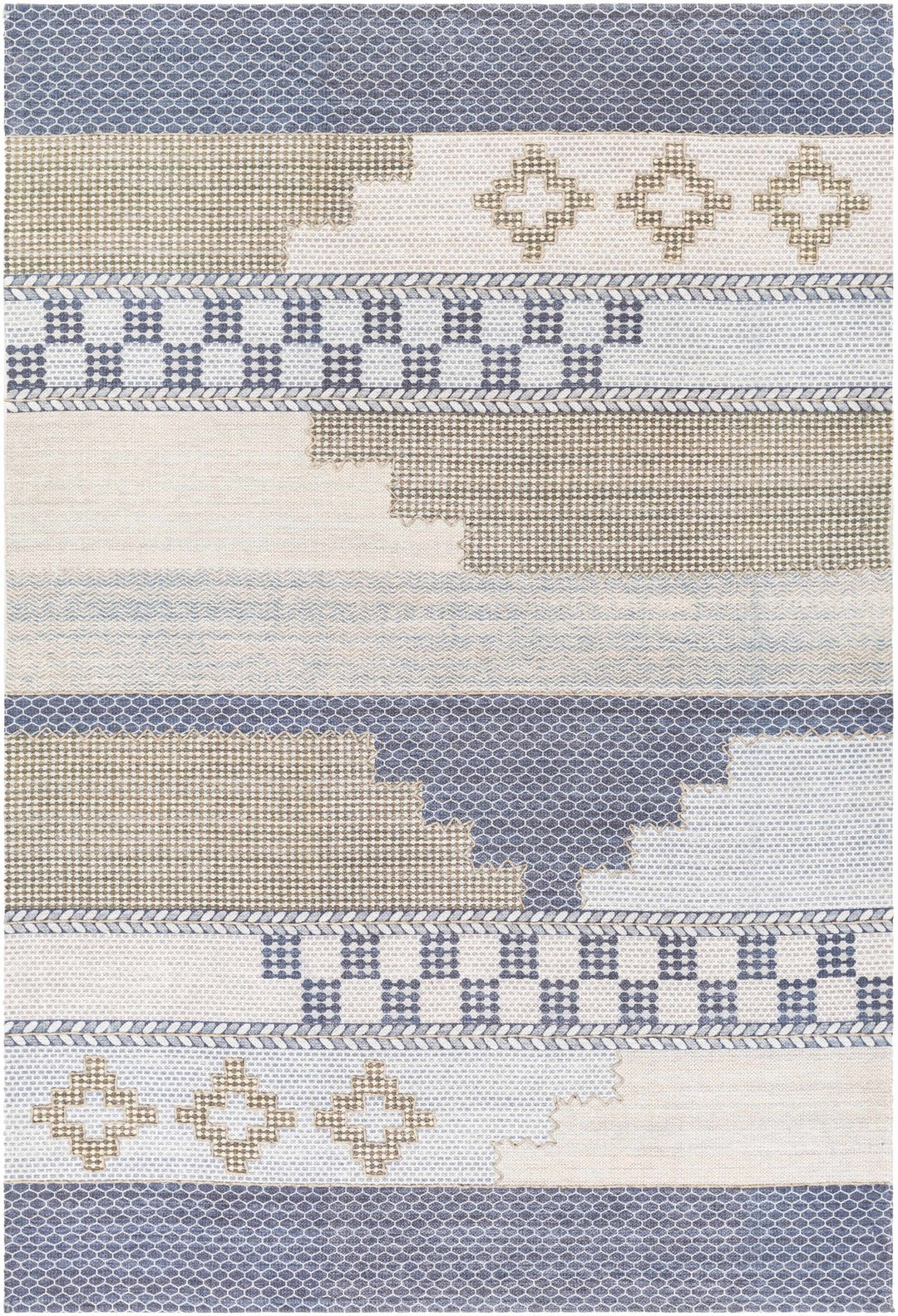 Llansteffan Modern Geomatrical Design Blue And Ivory Area Rug - The Rug Decor