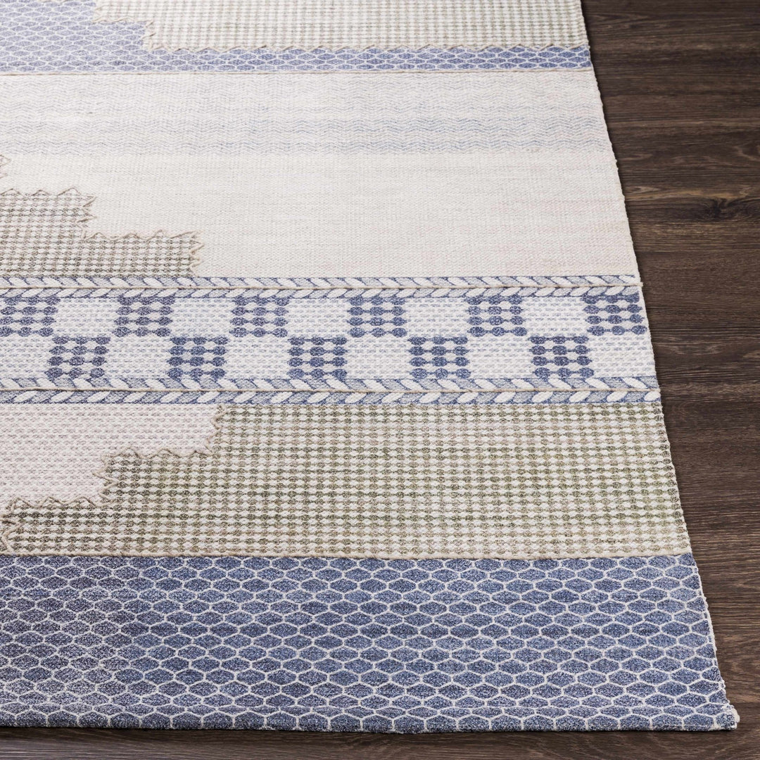 Llansteffan Modern Geomatrical Design Blue And Ivory Area Rug - The Rug Decor