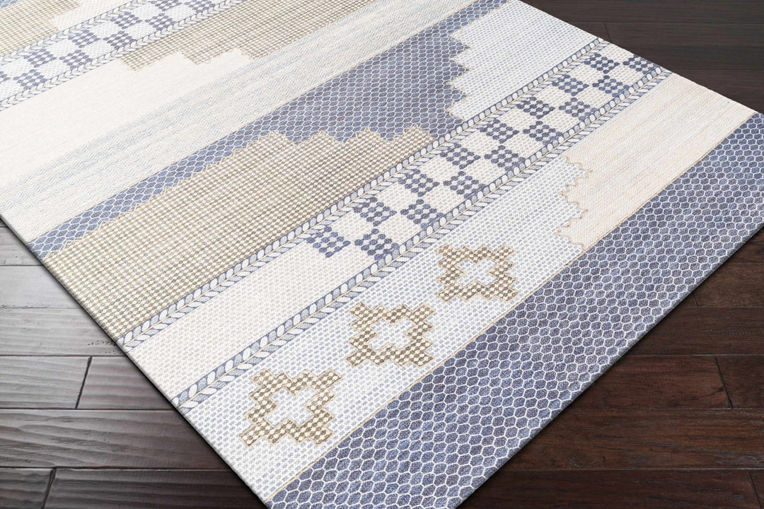 Llansteffan Modern Geomatrical Design Blue And Ivory Area Rug - The Rug Decor