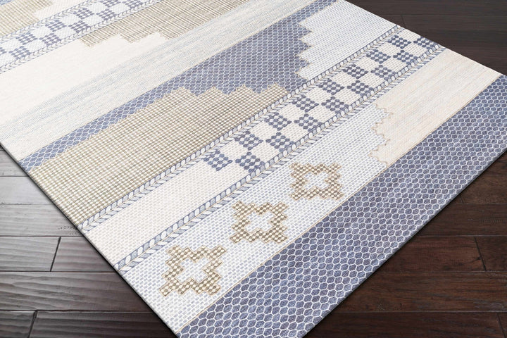 Llansteffan Modern Geomatrical Design Blue And Ivory Area Rug - The Rug Decor
