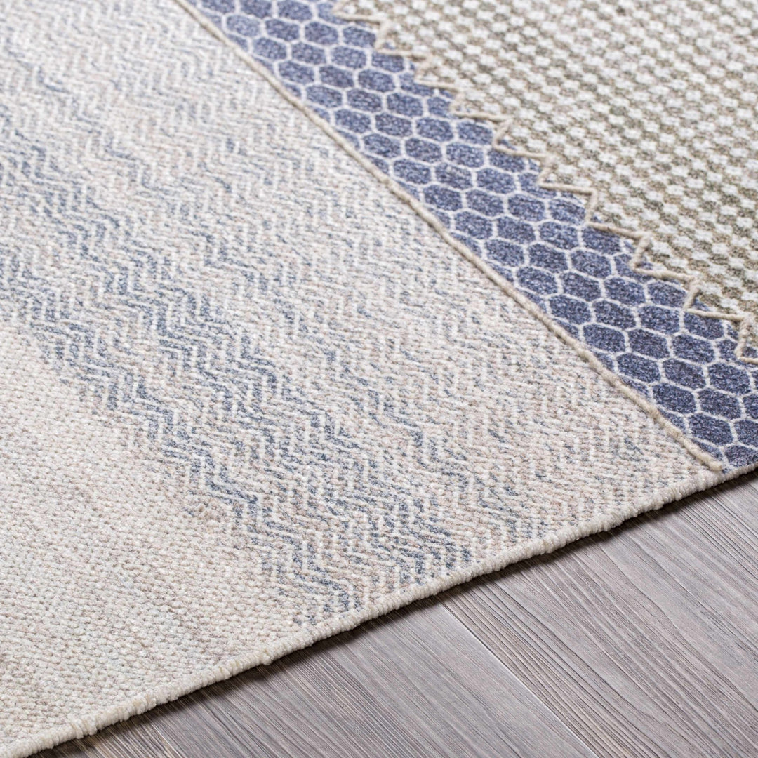 Llansteffan Modern Geomatrical Design Blue And Ivory Area Rug - The Rug Decor
