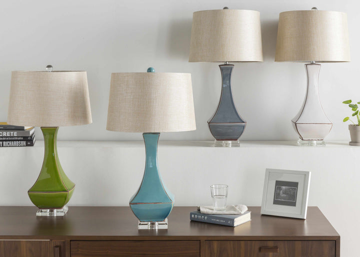 Kalilangan Gray Ceramic Table Lamp – Traditional Accent Lighting with Faux Silk Shade