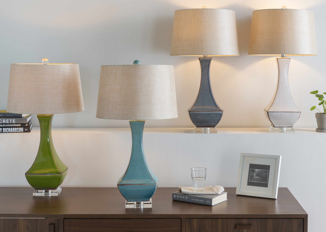 Kalilangan Gray Ceramic Table Lamp – Traditional Accent Lighting with Faux Silk Shade