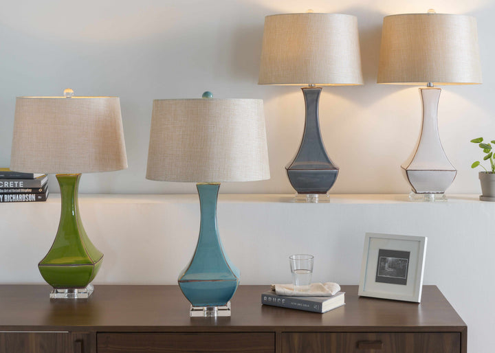 Kalilangan Gray Ceramic Table Lamp – Traditional Accent Lighting with Faux Silk Shade