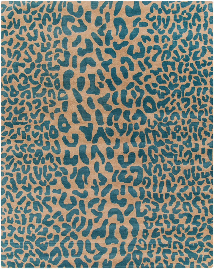 Lockbourne Contemporary Teal And Beige Leopard Design Area Rug - The Rug Decor