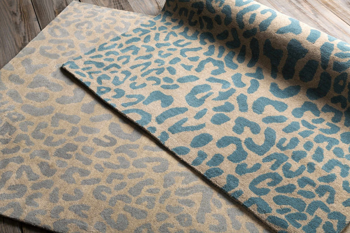 Lockbourne Contemporary Teal And Beige Leopard Design Area Rug - The Rug Decor