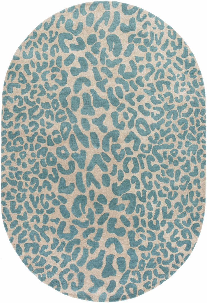 Lockbourne Contemporary Teal And Beige Leopard Design Area Rug - The Rug Decor