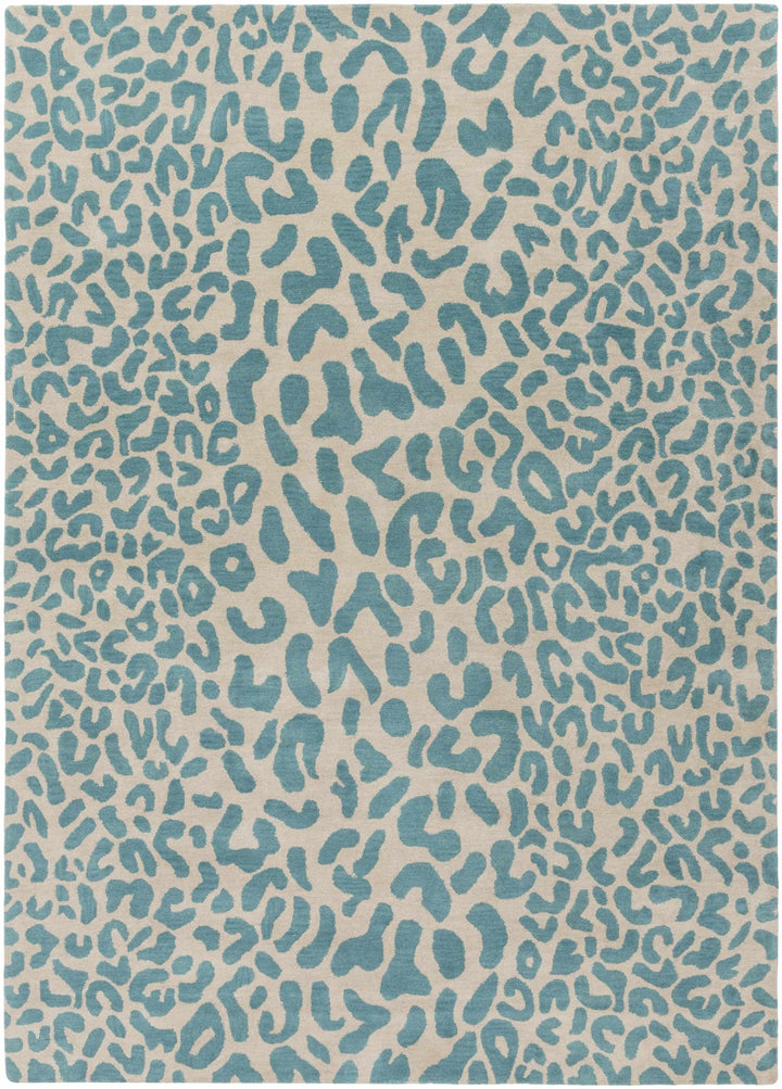 Lockbourne Contemporary Teal And Beige Leopard Design Area Rug - The Rug Decor