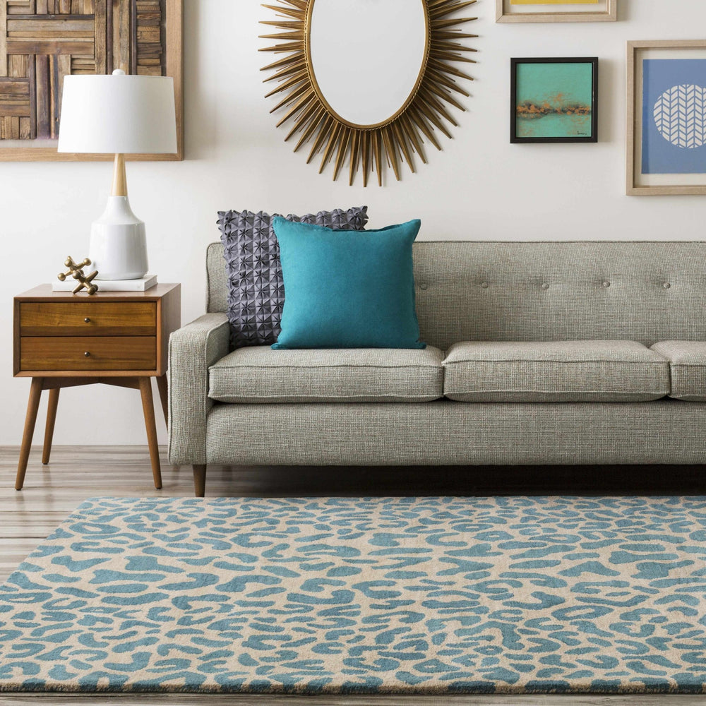 Lockbourne Contemporary Teal And Beige Leopard Design Area Rug - The Rug Decor