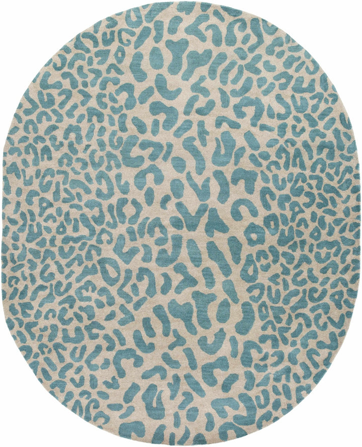 Lockbourne Contemporary Teal And Beige Leopard Design Area Rug - The Rug Decor