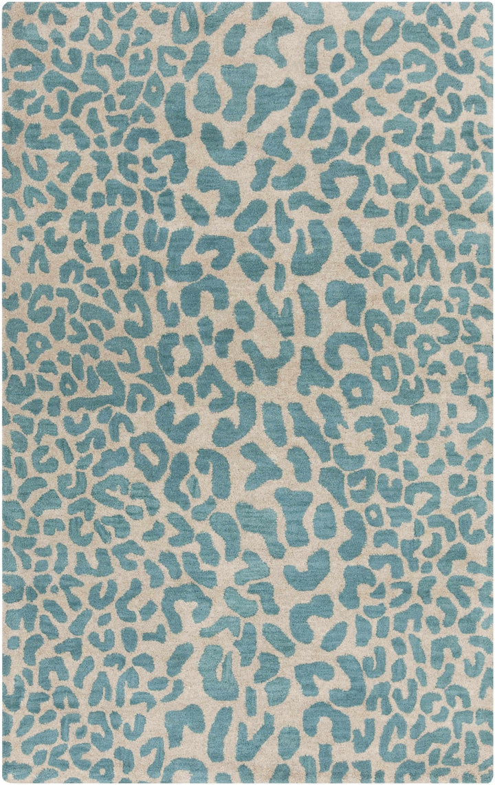 Lockbourne Contemporary Teal And Beige Leopard Design Area Rug - The Rug Decor