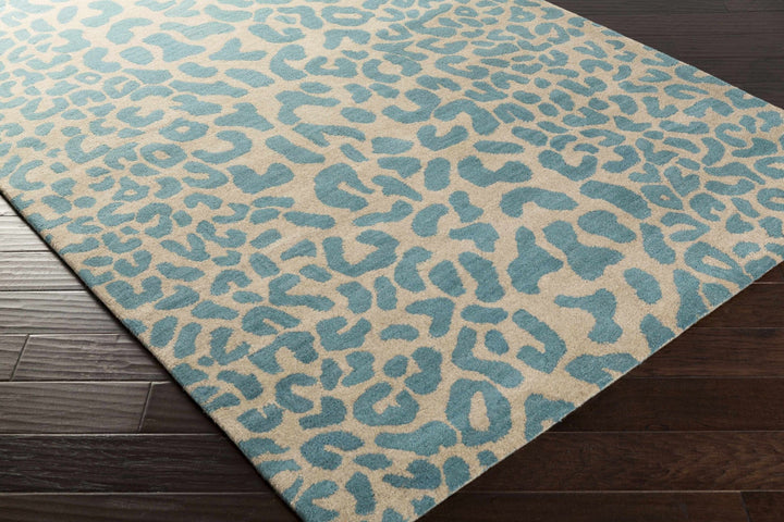 Lockbourne Contemporary Teal And Beige Leopard Design Area Rug - The Rug Decor