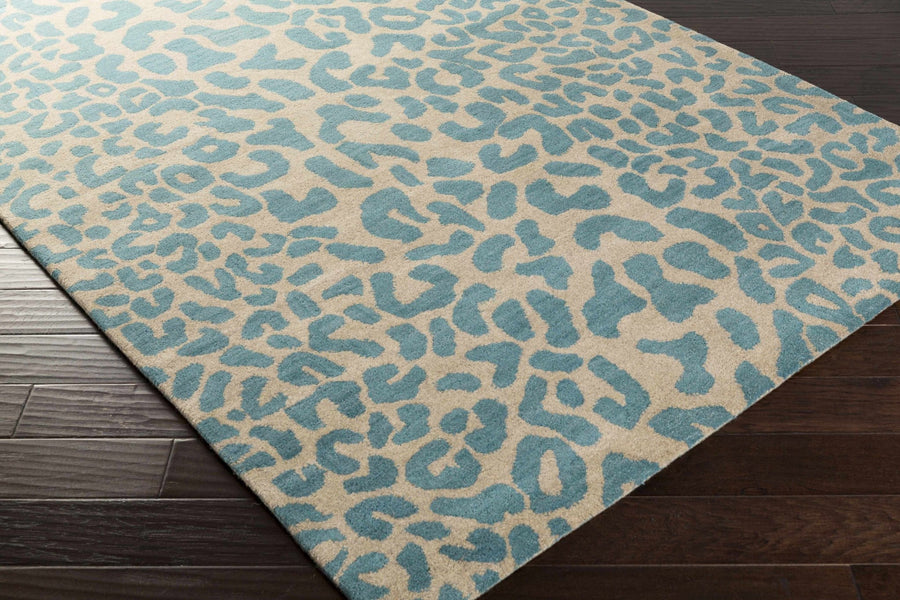 Lockbourne Contemporary Teal And Beige Leopard Design Area Rug - The Rug Decor