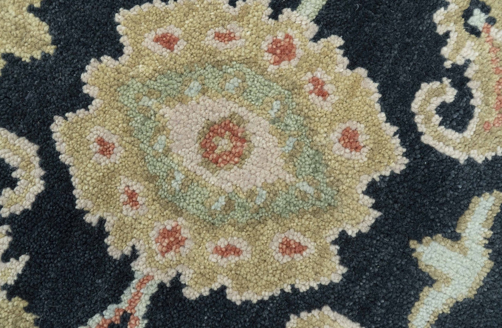 Long Runner 4x15 Hand Knotted Black Colorful Oushak Wool Rug - The Rug Decor