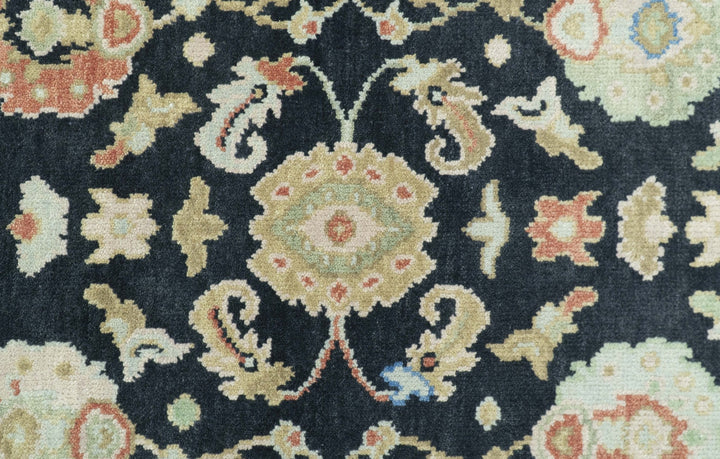 Long Runner 4x15 Hand Knotted Black Colorful Oushak Wool Rug - The Rug Decor