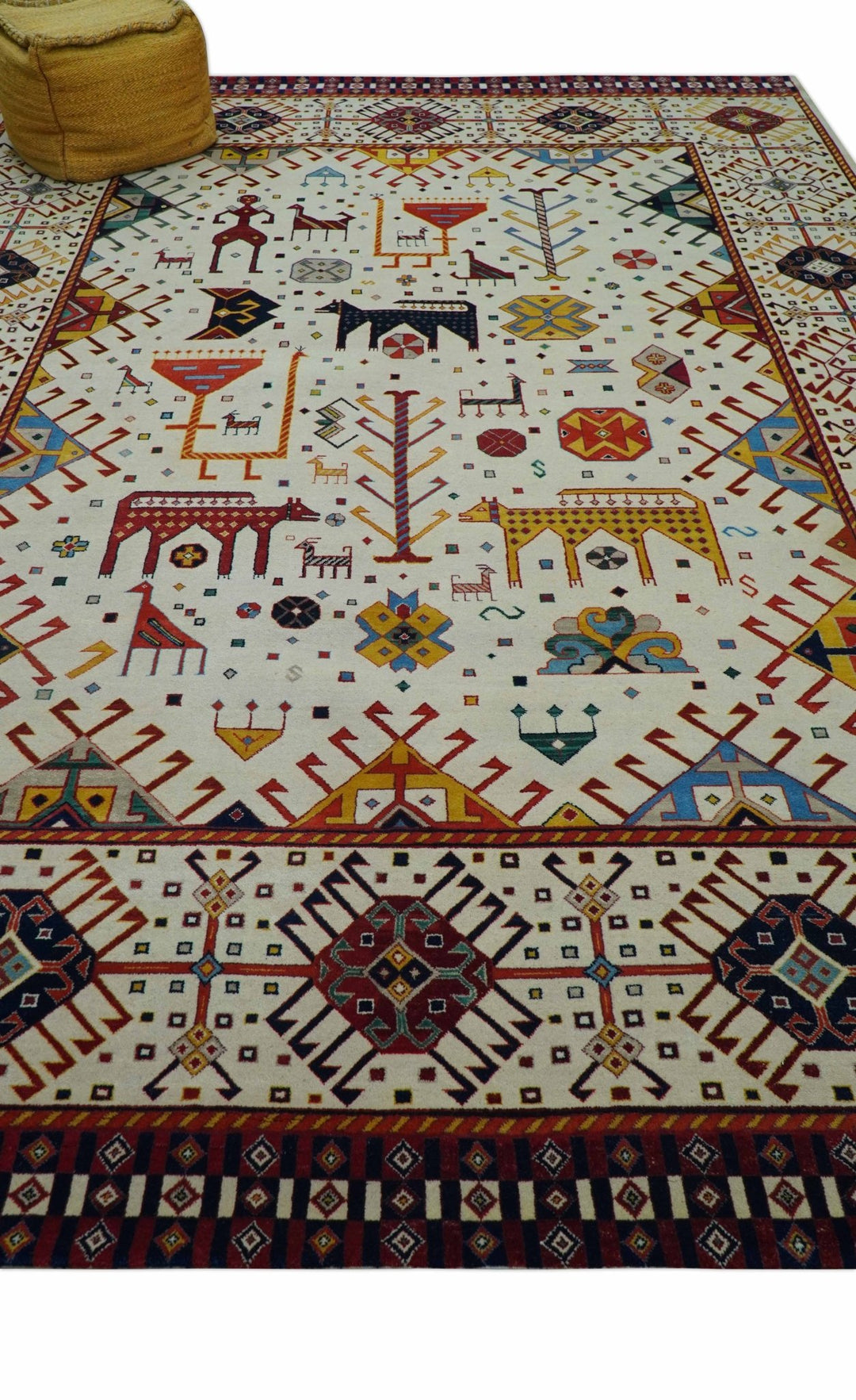 Lori Gabbeh Design Ivory 8x11.7 Hand Knotted wool Area Rug - The Rug Decor