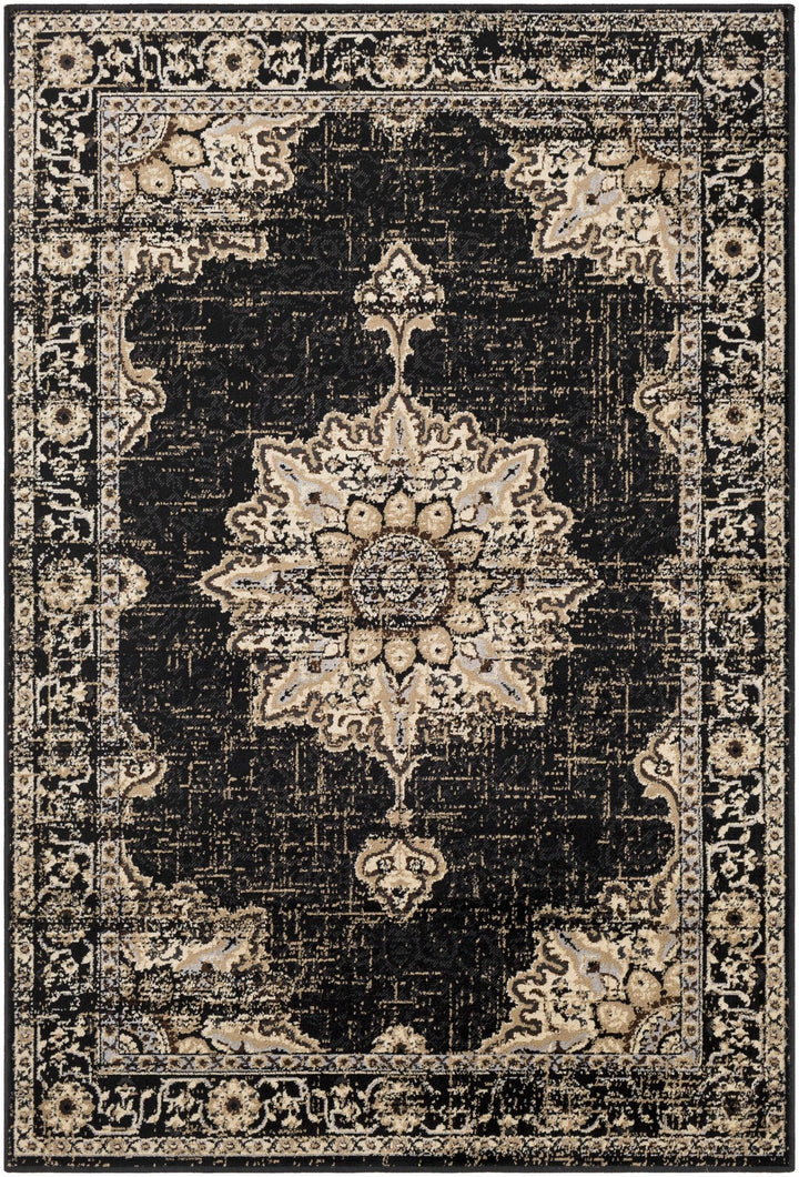 Lostwithiel Black And Beige Traditional Medallion Design Area Rug - The Rug Decor