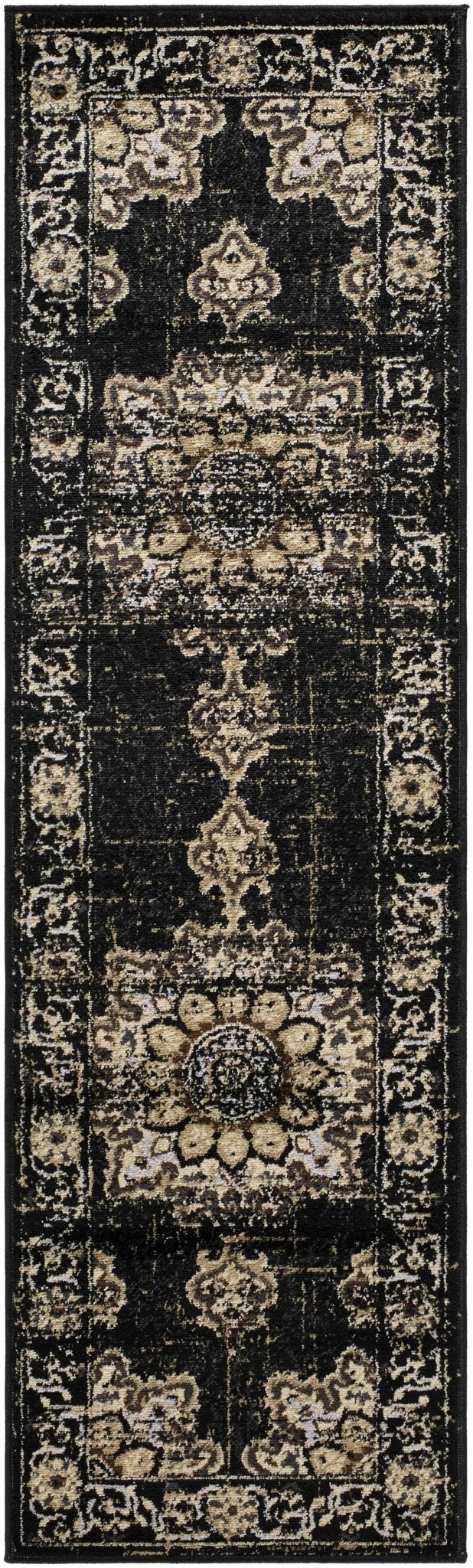 Lostwithiel Black And Beige Traditional Medallion Design Area Rug - The Rug Decor
