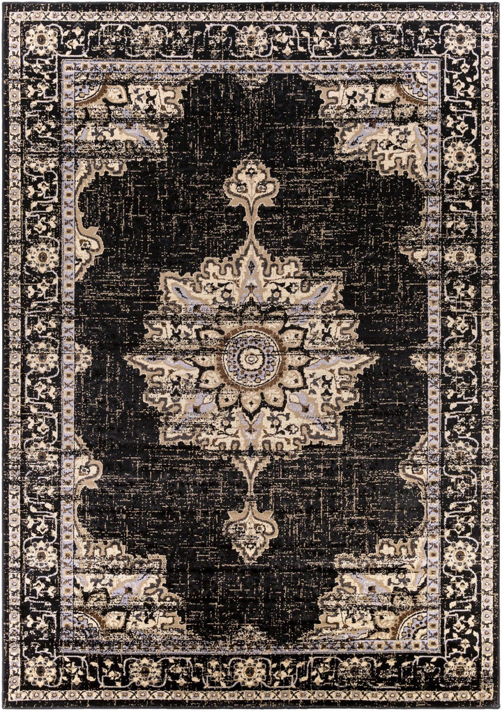 Lostwithiel Black And Beige Traditional Medallion Design Area Rug - The Rug Decor