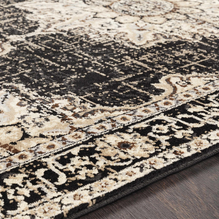 Lostwithiel Black And Beige Traditional Medallion Design Area Rug - The Rug Decor