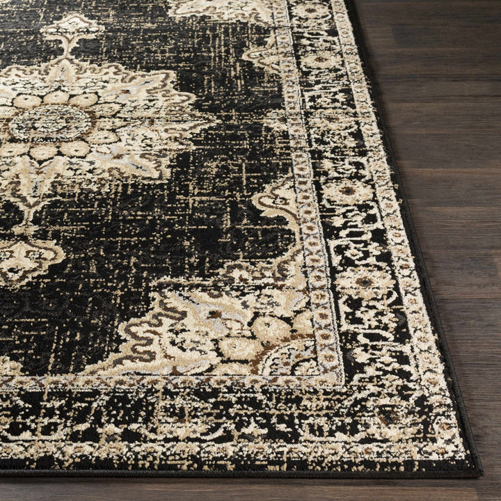 Lostwithiel Black And Beige Traditional Medallion Design Area Rug - The Rug Decor