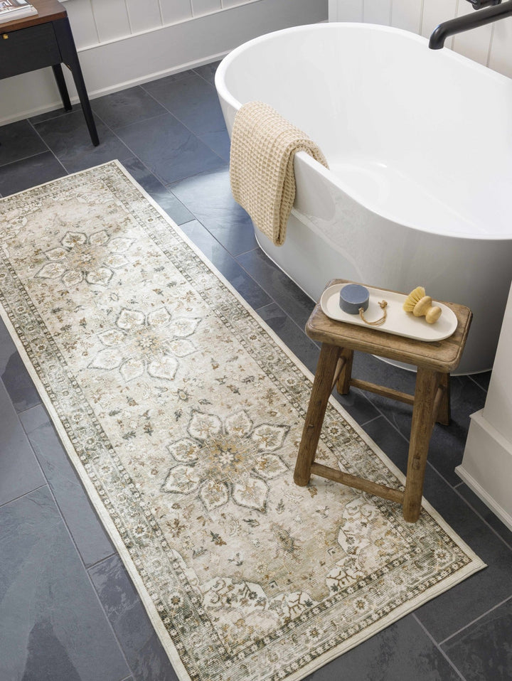 Lotan Traditional Medallion Design Beige Washable Area Rug - The Rug Decor